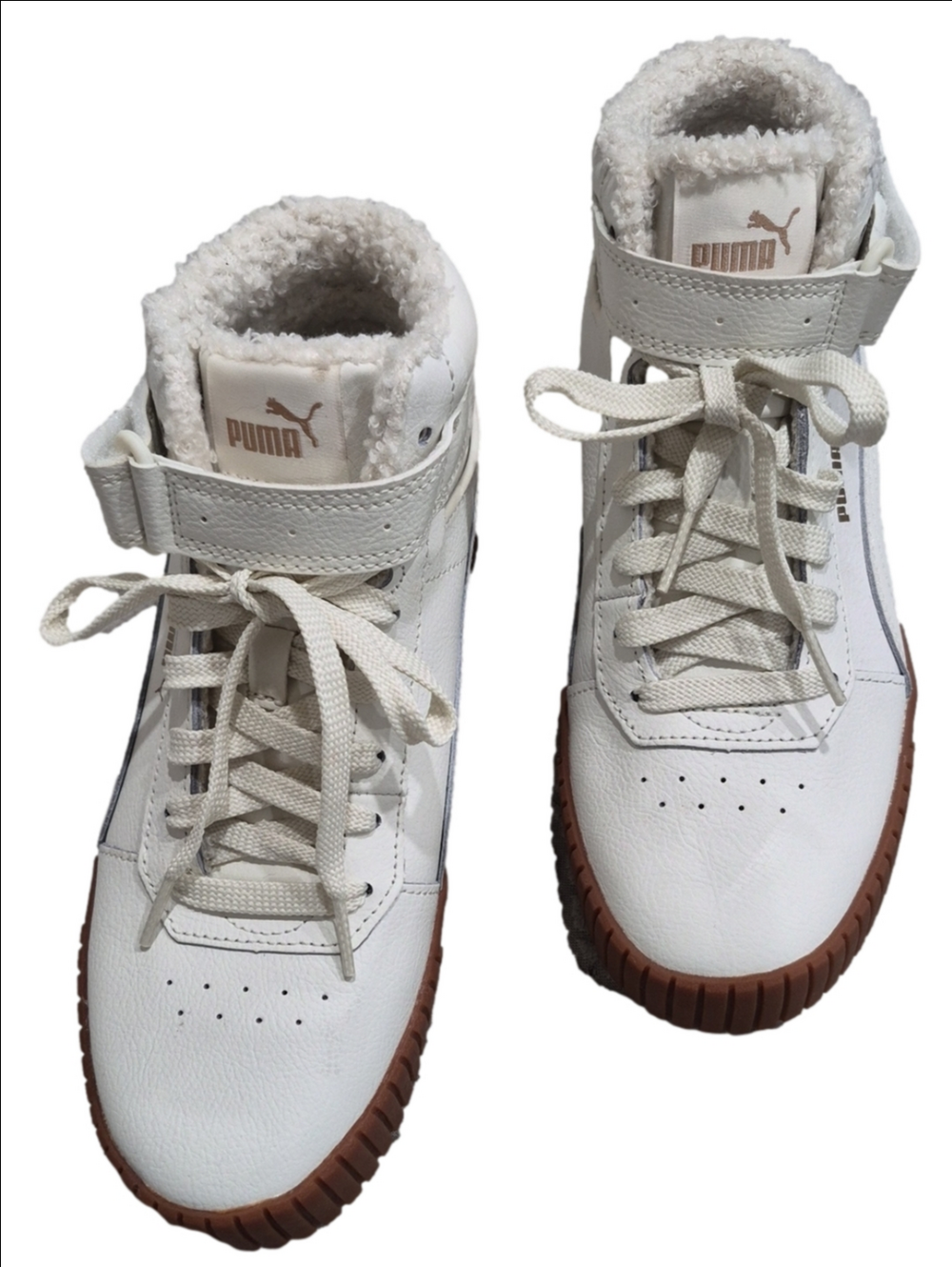 PUMA Carina 2.0 Mid Winter Sneakers White Gum Gold Size 7.5